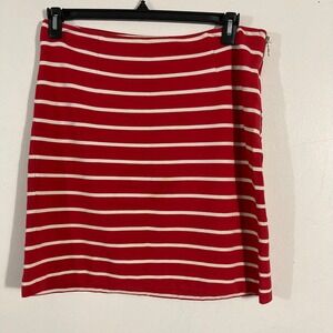 Banana Republic Mini Skirt Womens 10 Red White  Striped Side Zip Casual